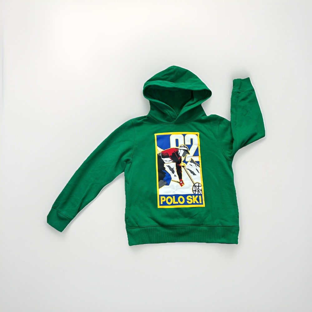 Polo Ralph Lauren Boys Ski 92 Fleece Hoodie Green Graphic Sweatshirt M 10-12